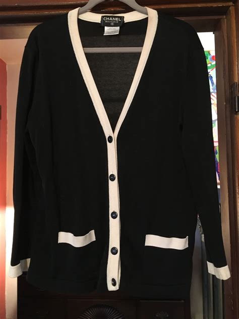 chanel cardigan white black|chanel flannel cardigan.